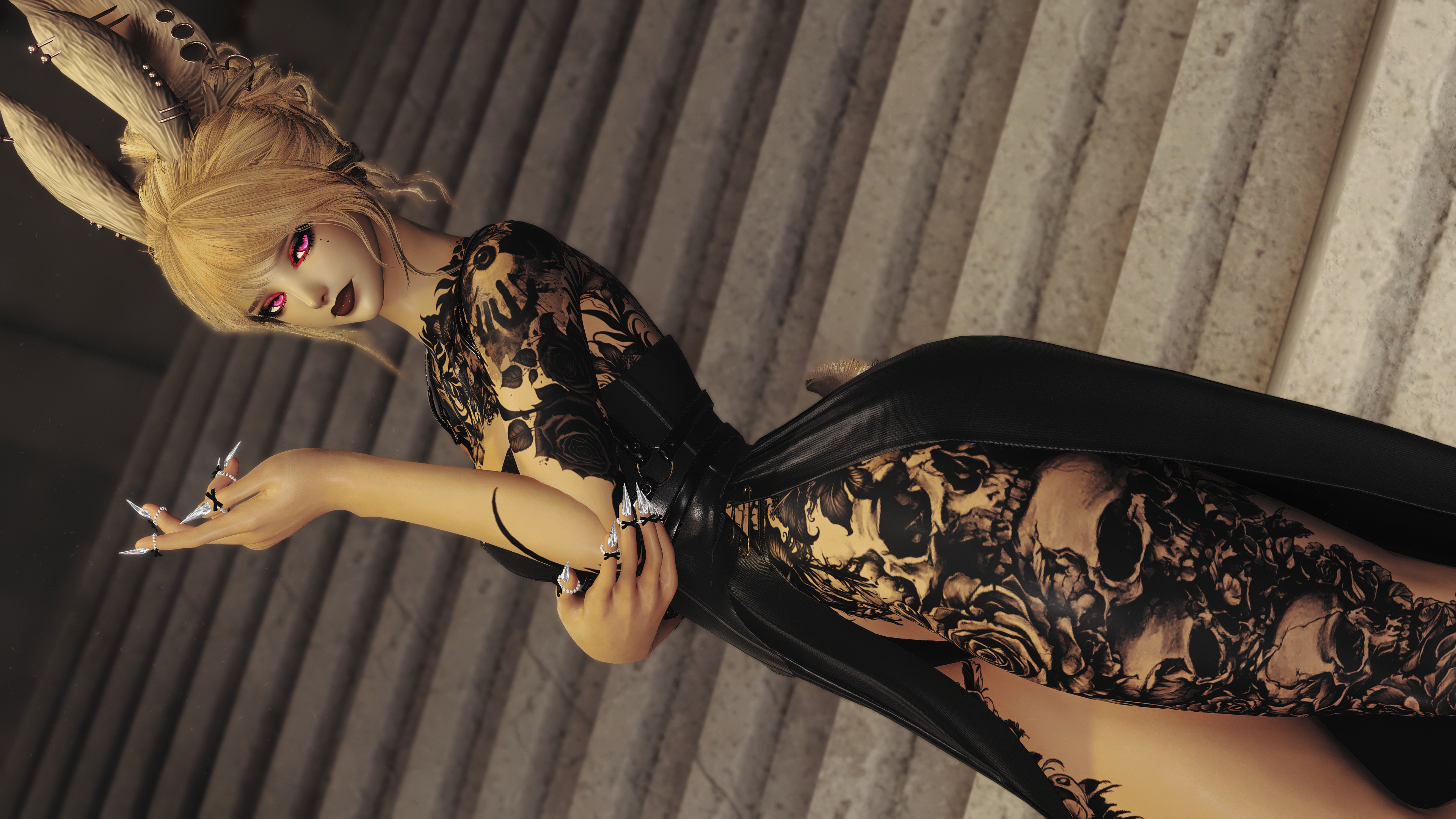 Kiera leaning with intent gaze